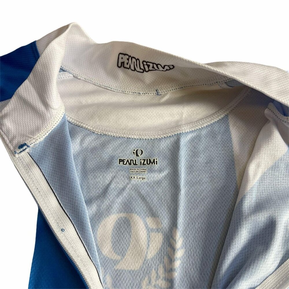 PEARL IZUMI Spellout Logo Cycling Jersey Full Zip Blue White, Size XXL - Picture 3 of 5